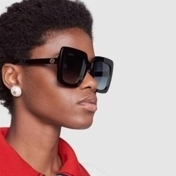 NEW GUCCI GG0328S 001 WOMEN BLACK OVERSIZED SQUARE SUNGLASSES